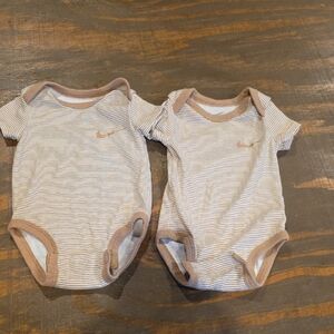 Nike Beige and White Striped Short-Sleeve Baby One-Piece Bodysuit
